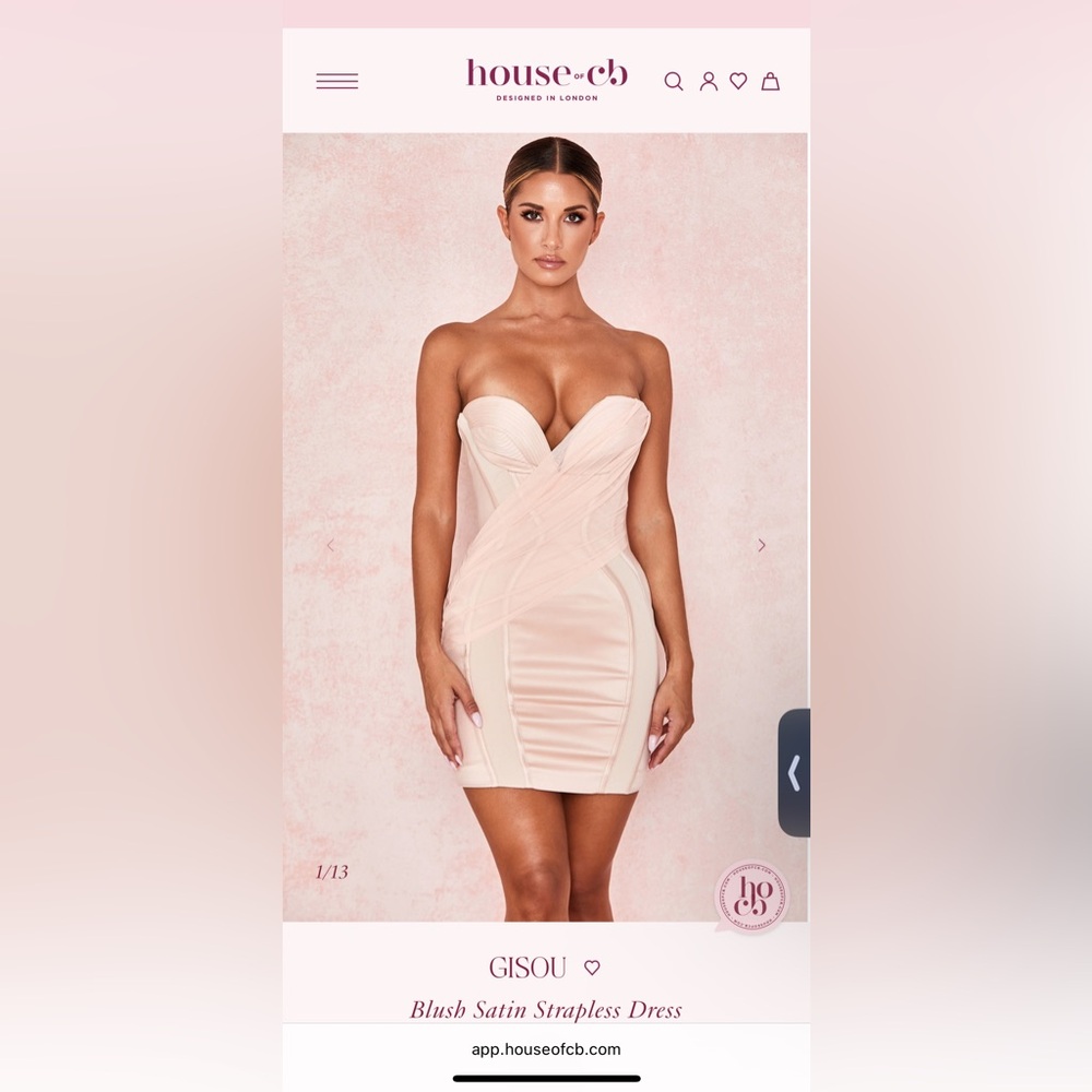 House of CB Tan Gold Ruched Bustier Cocktail Dress